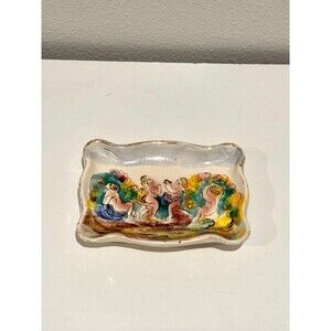 Vintage Italy Capodimonte Hand Painted Cherubs Porcelain Gold Trimmed Dish